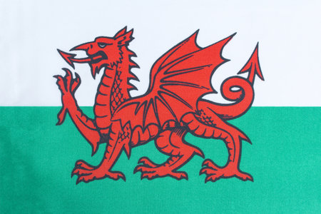 the national flag of Wales on a fabric basis close-upの写真素材