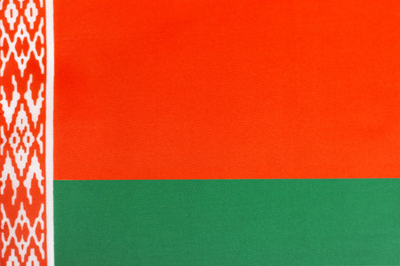 The national flag of Belarus on a fabric basis in close-upの写真素材