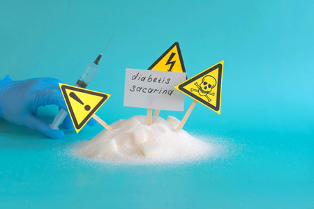 Diseases associated with excessive sugar intake. Sugar and diabetes mellitus: a warning about the dangers of sugarの写真素材
