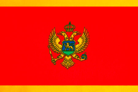 Close-up of the national flag of Montenegro on a fabric basisの写真素材