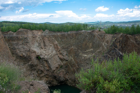 Man-made large rock collapse at the site of the former mineの写真素材