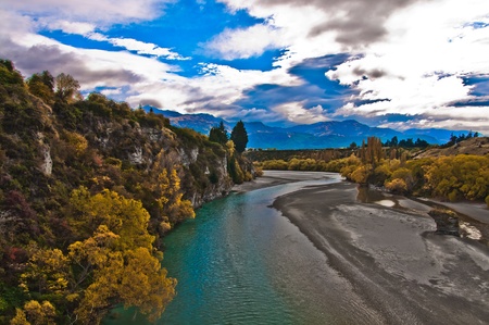 view form road bridge over dunstan lake near Queenstown New Zealand の写真素材