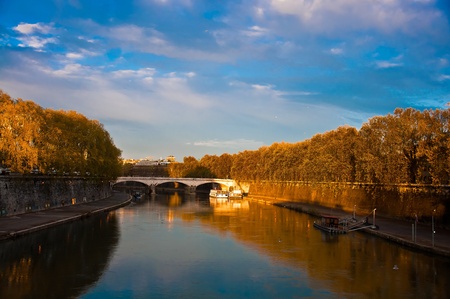 view across river tiber to st petersの写真素材