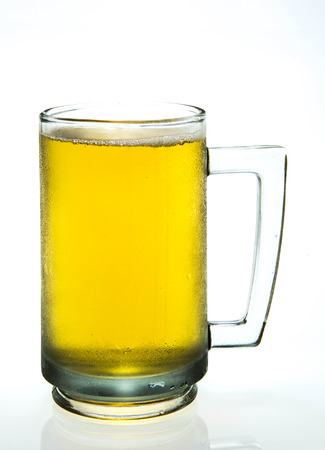 Mug with beer on white backgroundの写真素材