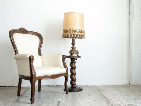White Vintage classical farbirc style Chair with lampの写真素材