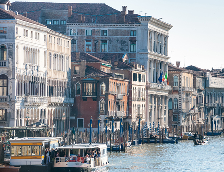 VENICE, ITALY - APRIL 8, 2010: View of the Grand Canal from the Rialto Bridge. Veniceのeditorial素材