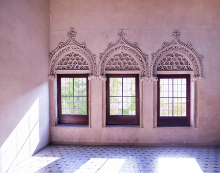 ZARAGOZA, SPAIN, JUNE 9, 2014: Interior details of famous palace of aljaferia in spanish city zaragoza.のeditorial素材