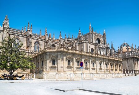 Seville Cathedral (Spanish: Catedral de Santa Maria de la Sede), Gothic style architecture in Spain, Andalusia region.の写真素材