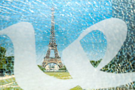 Eiffel Tower with blue sky, Paris Franceの写真素材