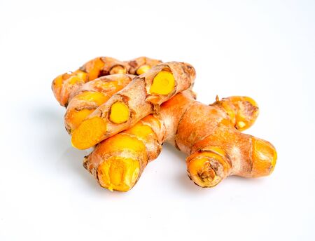 Fresh turmeric on white backgroundの写真素材