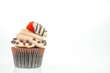 Chocolate Cupcakes on white backgroundの写真素材