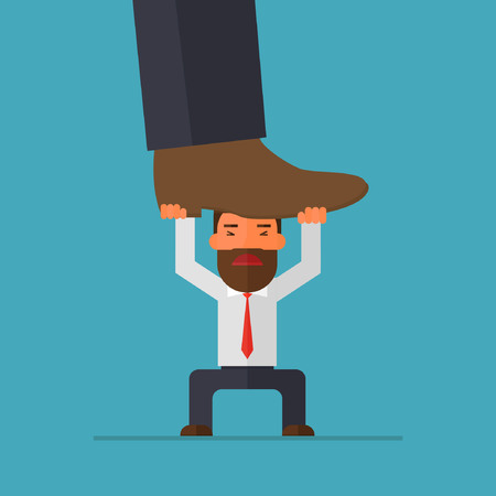 Oppressed by the boss with businessman under a big shoeのイラスト素材