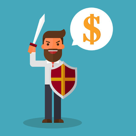 Businessman in attacking holding a sword and shieldのイラスト素材