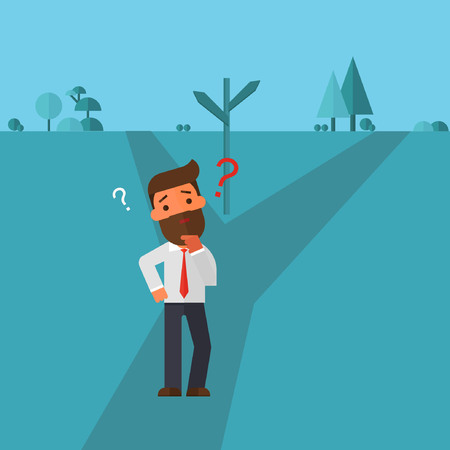 business man think to choose the path way to goのイラスト素材