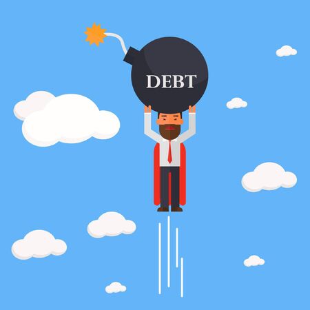superhero businessman carry debt bombのイラスト素材
