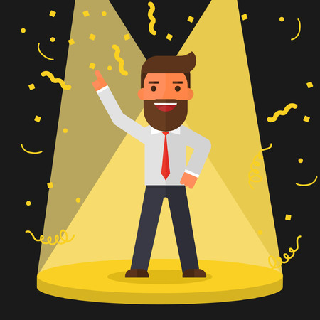 business man fist in celebration of success on stageのイラスト素材