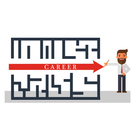 businessman thinking solution of a maze careerのイラスト素材