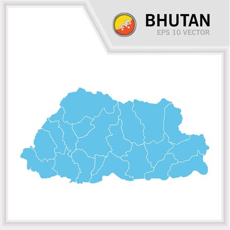 Bhutan map and flag in white backgroundのイラスト素材