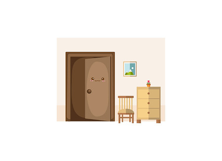 Cartoon illustration of the room with open door on a white backgroundのイラスト素材