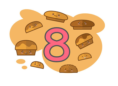 Illustration of isolated number eight character with breadのイラスト素材