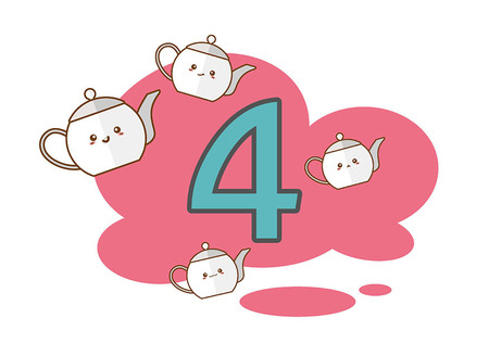 Illustration of isolated number four character with kettleのイラスト素材