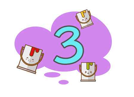 Illustration of isolated number three character with bucket of paintのイラスト素材