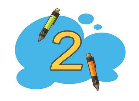 Illustration of isolated number two character with penのイラスト素材