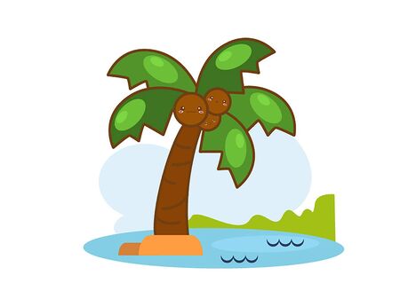 Illustration of isolated palm trees with coconut on white backgroundのイラスト素材
