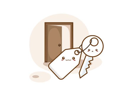 Key hanging on ring on white backgroundのイラスト素材