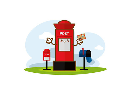 Red post box with vertical pillar letterbox on a white backgroundのイラスト素材