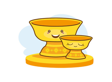 Thai style golden tray with pedestal on white backgroundのイラスト素材