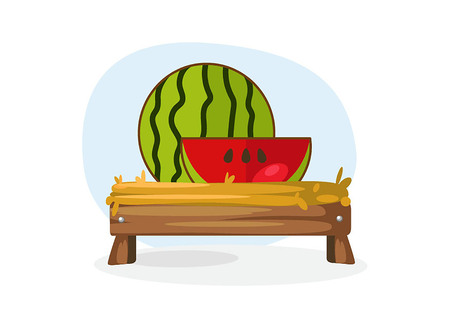 Watermelon. A whole and a slice of watermelon on a white backgroundのイラスト素材