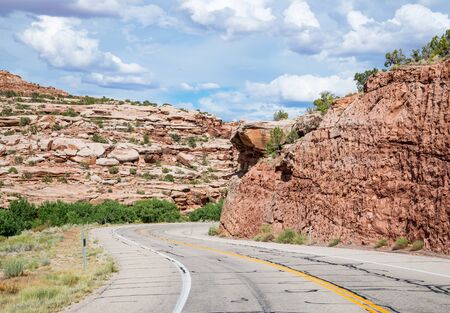 A panoramic road view ito Canyonlands National Park in Utahの写真素材