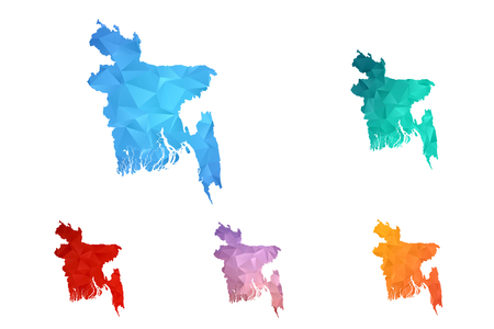 Variety color polygon map on white background of map of Bangladesh symbol for your web site design map logo, app, ui, Travel vector eps10, concept Illustration.のイラスト素材