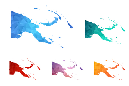 Variety color polygon map on white background of map of Papua New Guinea symbol for your web site design map logo, app, ui, Travel vector eps10, concept Illustration.のイラスト素材