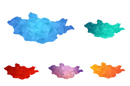 Variety color polygon map on white background of map of Mongolia symbol for your web site design map logo, app, ui, Travel vector eps10, concept Illustration.のイラスト素材