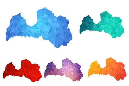 Variety color polygon map on white background of map of Latvia symbol for your web site design map. Icon, app, ui, travel vector concept illustration.のイラスト素材