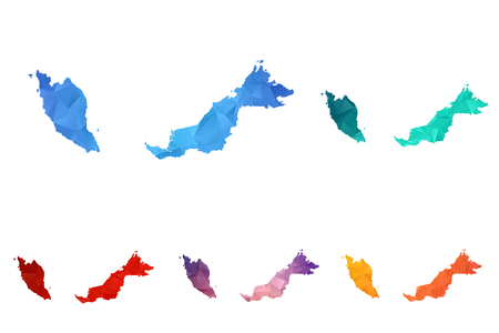 Variety color polygon map on white background of map of Malaysia symbol for your web site design map. Icon, app, ui, travel vector concept illustration.のイラスト素材