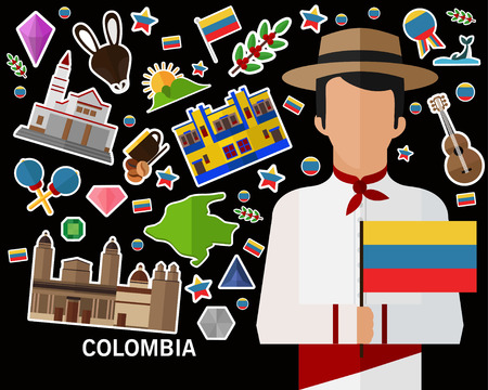 Colombia concept background .Flat iconsのイラスト素材