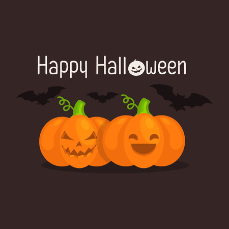 Happy Halloween. Pumpkins and bats on a dark backgroundのイラスト素材