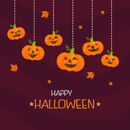 Happy Halloween greeting card template. Pumpkin and other traditional elements of Halloweenのイラスト素材