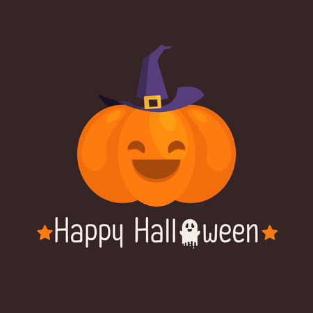 Happy Halloween,pumpkin wearing a witch hatのイラスト素材