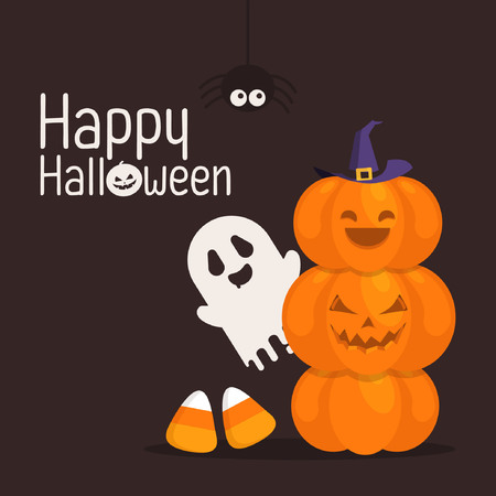 Halloween pumpkins in witch hat on white backgroundのイラスト素材