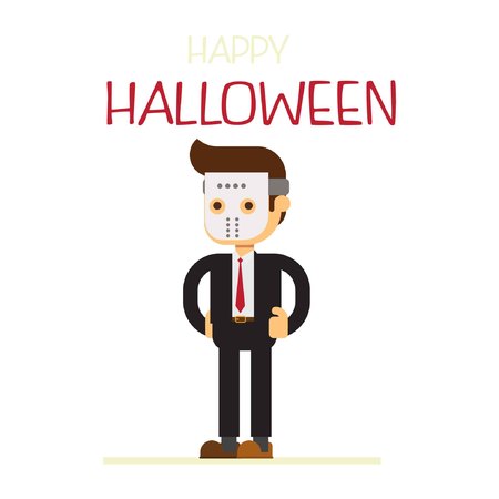 Vector stock of businessman wearing hockey halloween maskのイラスト素材