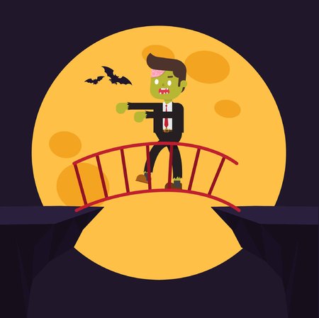 zombie office walking on stair to cross through the gap between hillのイラスト素材