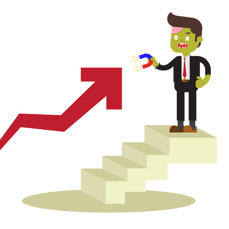 zombie businessman pulling graphic up with magnetのイラスト素材