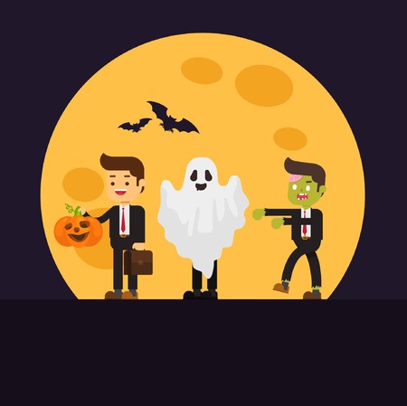 zombie office,business man with pumkin,ghostのイラスト素材
