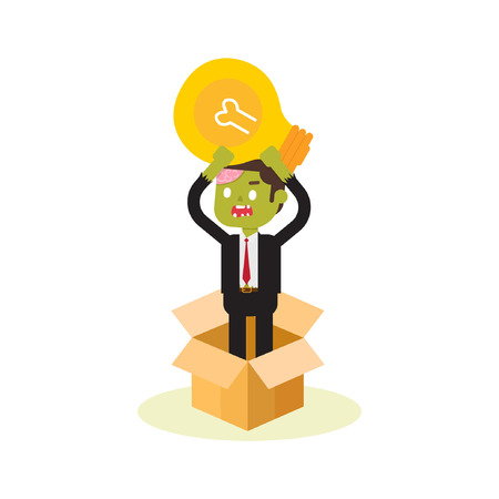 zombie businessman thinking bulb outside boxのイラスト素材