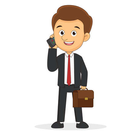 Business man talking on a cellphone in a office workplaceのイラスト素材
