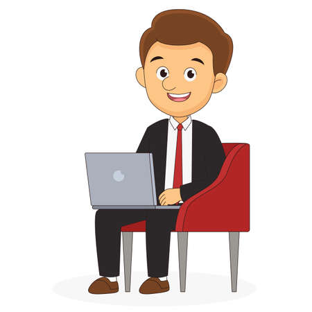 Businessman working from home with laptop sitting in armchairのイラスト素材